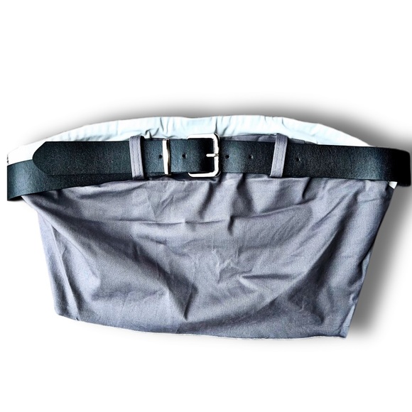 Gray & Black Belted & Layered Crop Top - Picture 7 of 14